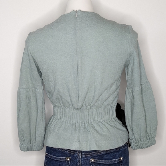 Mignon Doo blue wool blend tie waist long sleeve top XS - Picture 6 of 9